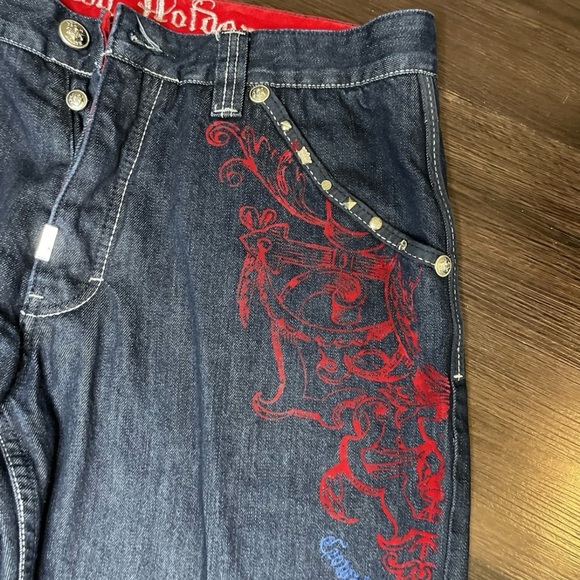 Authentic Crown Holder Men’s Jeans Blue 36 Embroidered - Picture 1 of 5